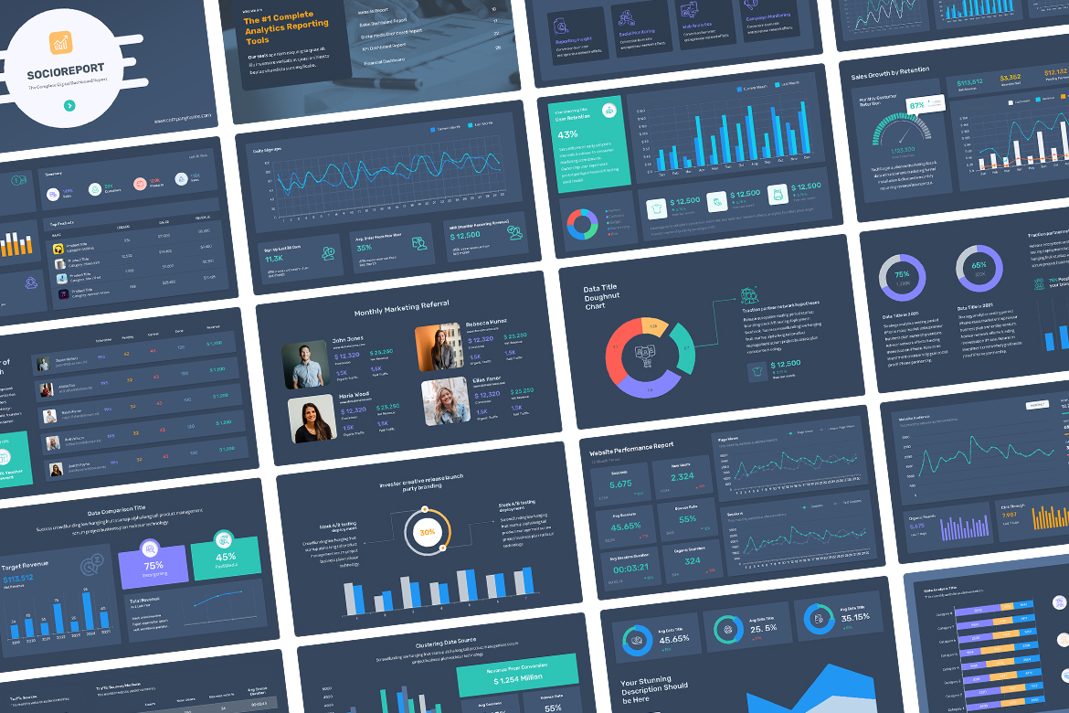 SocioReport - Social Media, Website Dashboard Presentation Report Screen 4